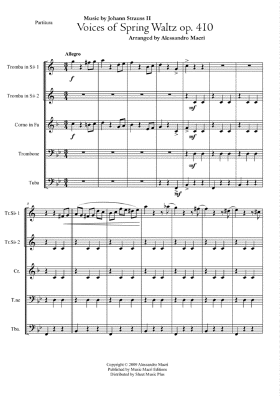 Voices of Spring Waltz op. 410 by J. Strauss II Brass Ensemble scores gallery preview page 2
