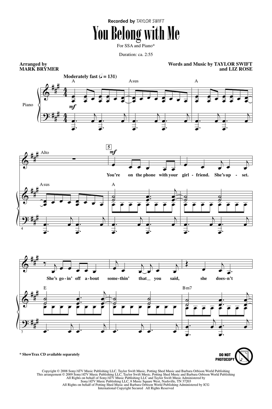 You Belong With Me SSA scores gallery preview page 1