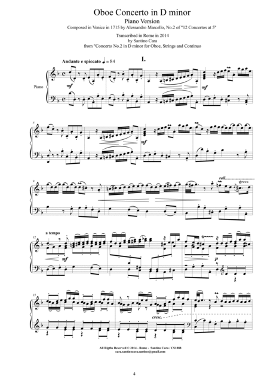 Marcello - Oboe Concerto in D minor for Piano solo Marcello - Oboe Concerto in D minor for Piano solo Piano Solo scores gallery preview page 4