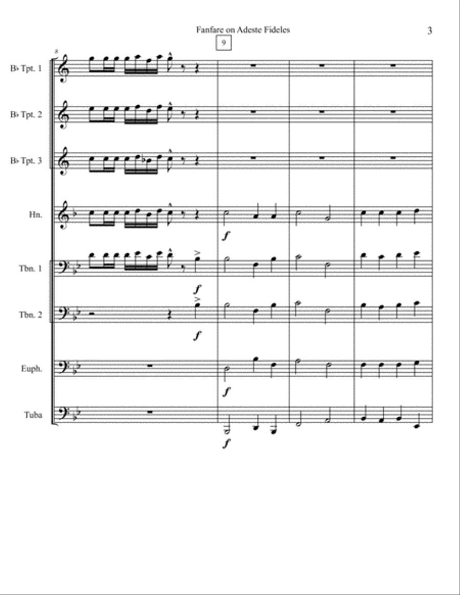 Fanfare on Adeste Fideles Brass Ensemble scores gallery preview page 4