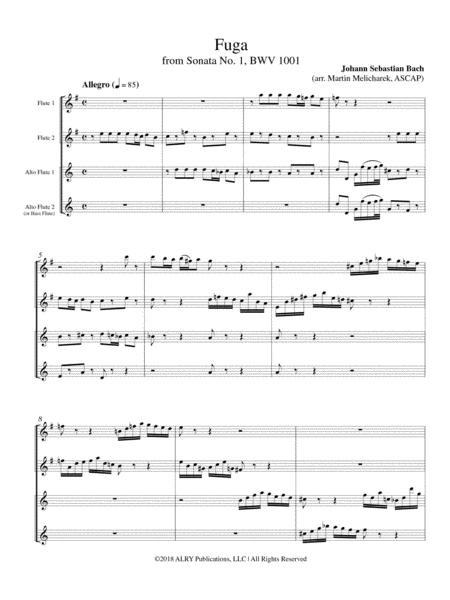 Fuga from Sonata No. 1, BWV 1001 for Flute Quartet