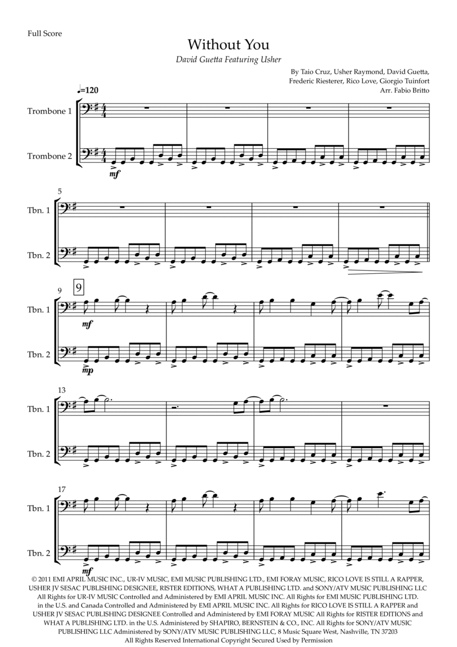 Without You Trombone Duet scores gallery preview page 1