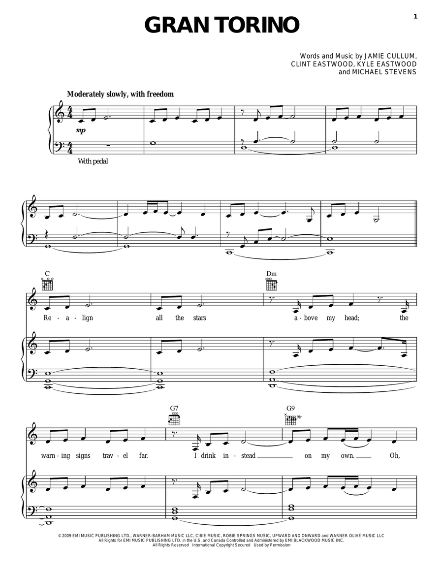 Gran Torino Piano, Vocal, Guitar scores gallery preview page 1