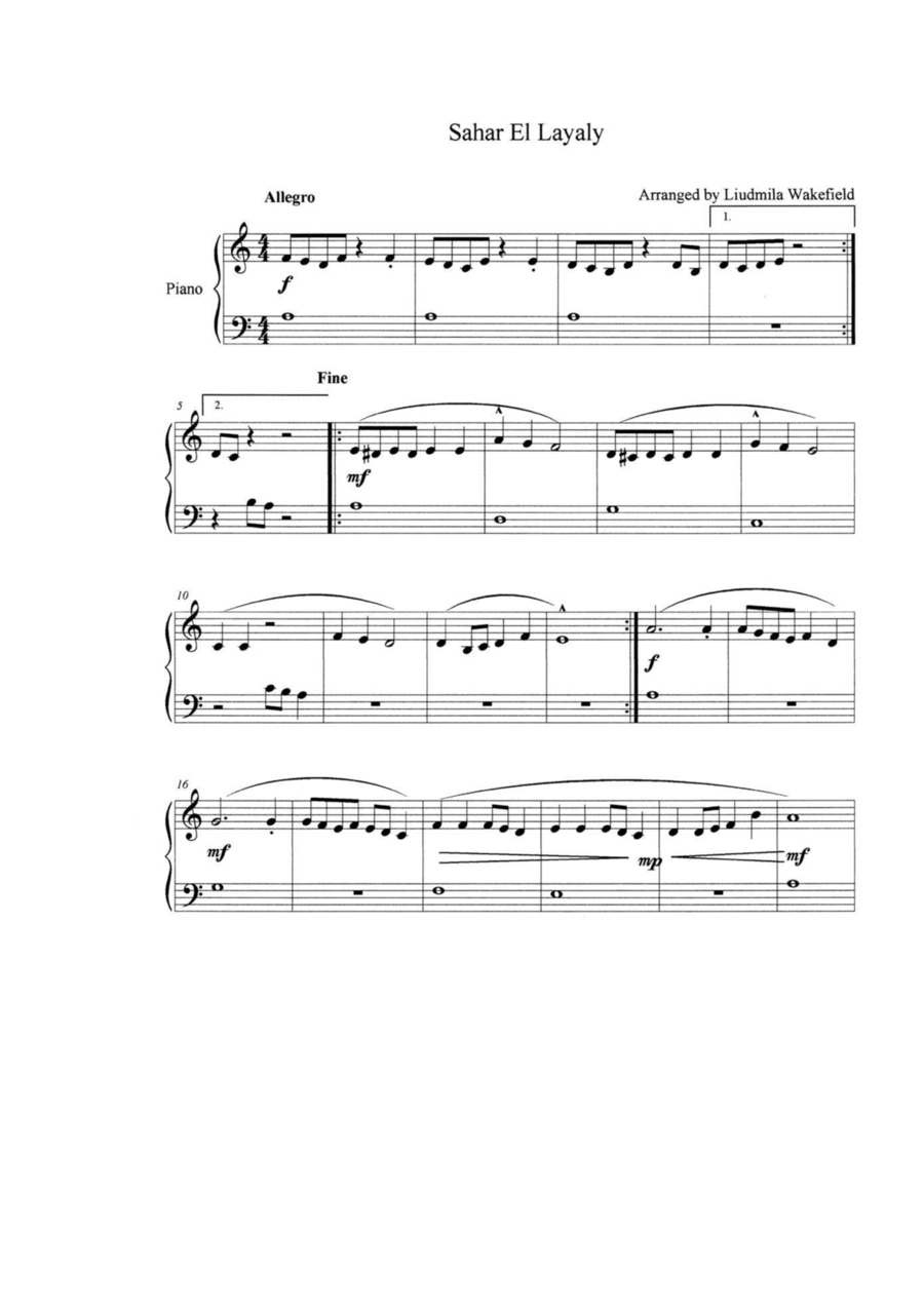 Sahar El Layaly Easy Piano scores gallery preview page 1