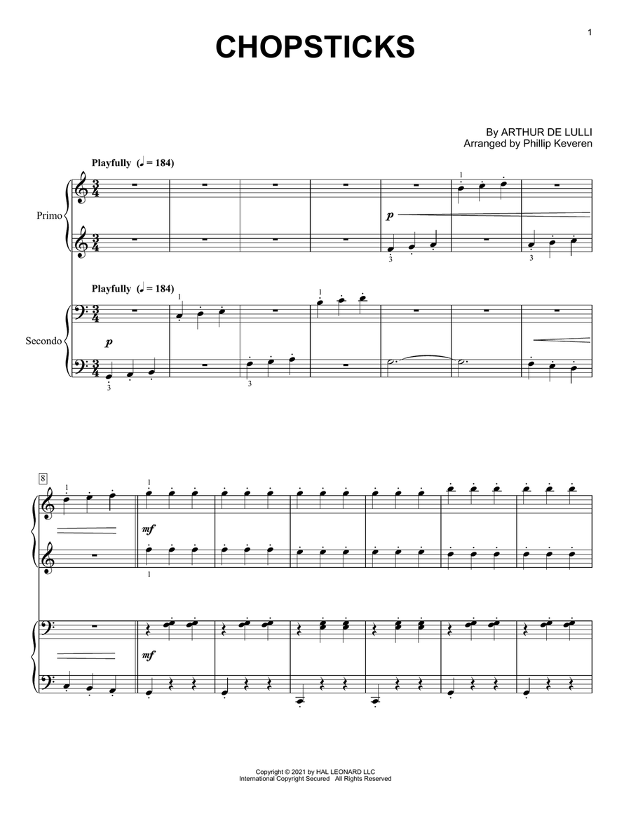 Chopsticks (arr. Phillip Keveren) by Phillip Keveren Piano Duet