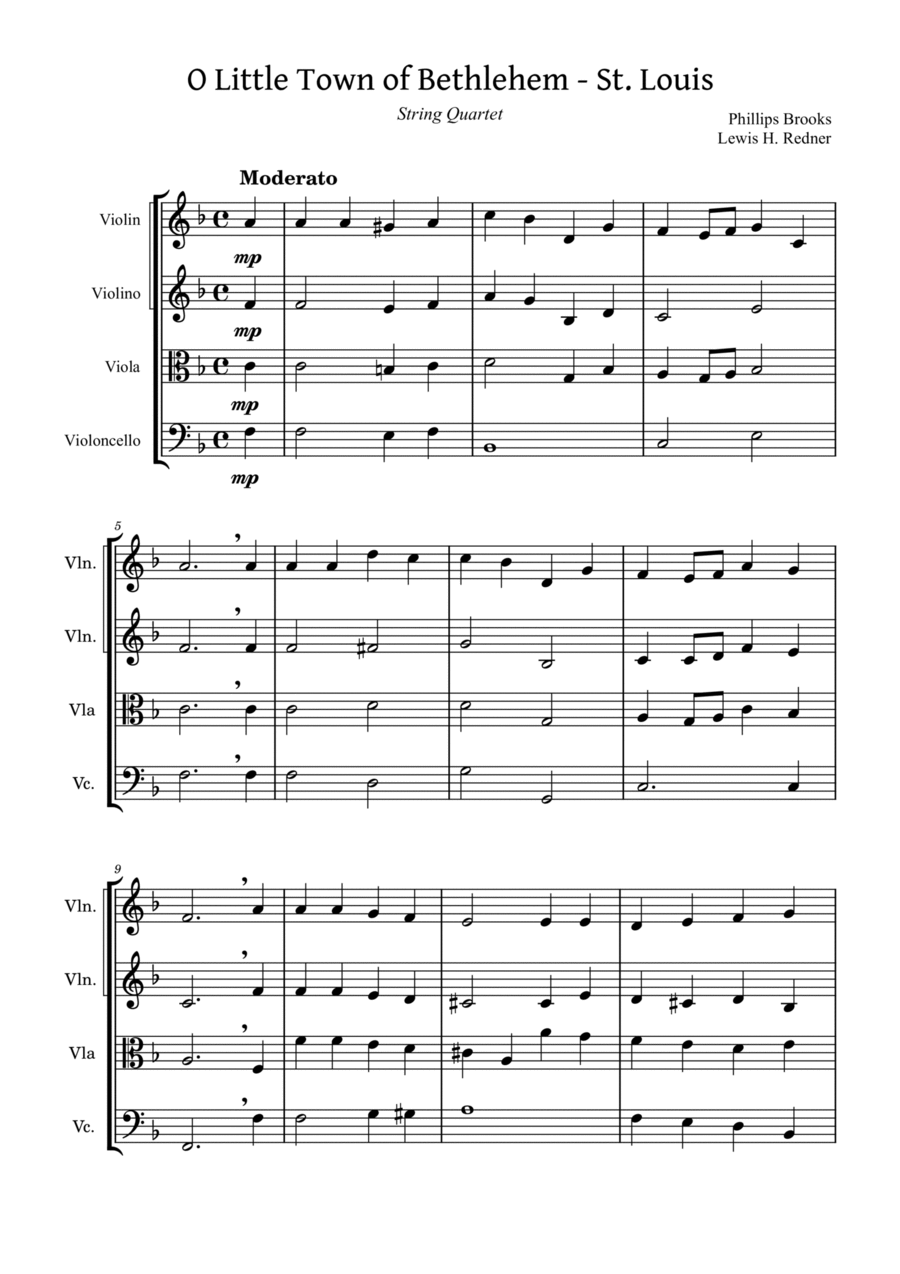 O Little Town of Bethlehem (St. Louis) String Quartet String Quartet scores gallery preview page 1