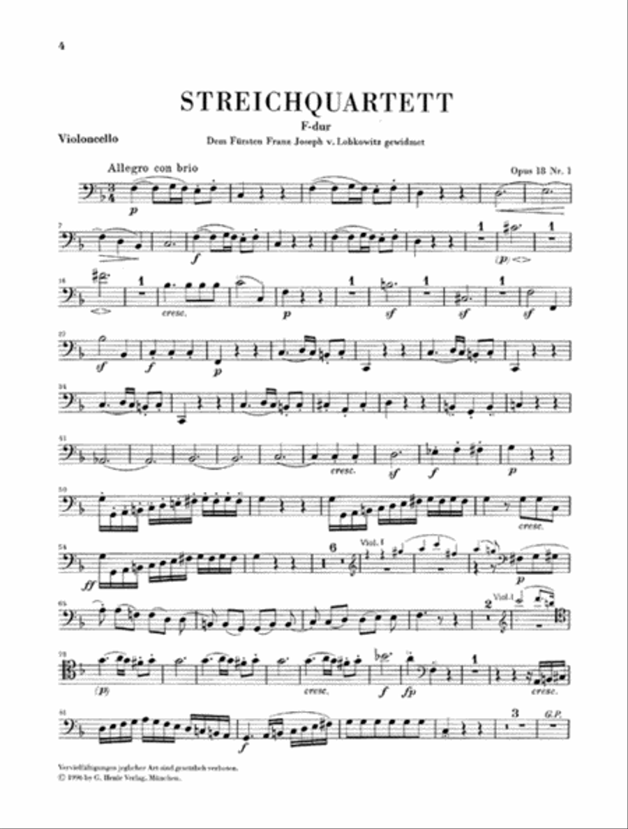 String Quartets and String Quartet-Version of the Piano Sonata op. 18/1-6 und op. 14/1 Cello scores gallery preview page 5