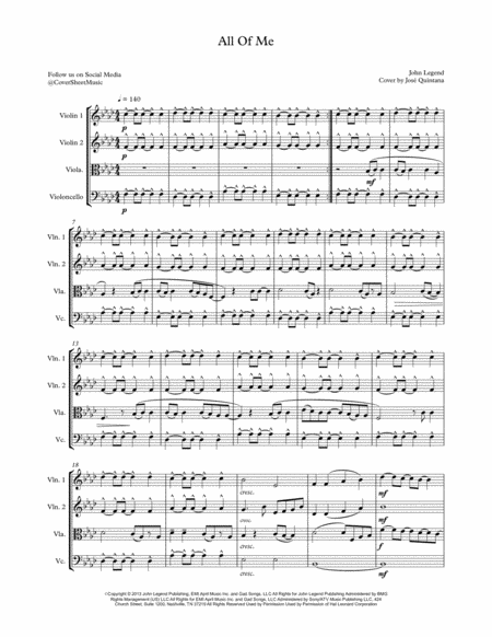 All Of Me by John Legend String Quartet - Digital Sheet Music