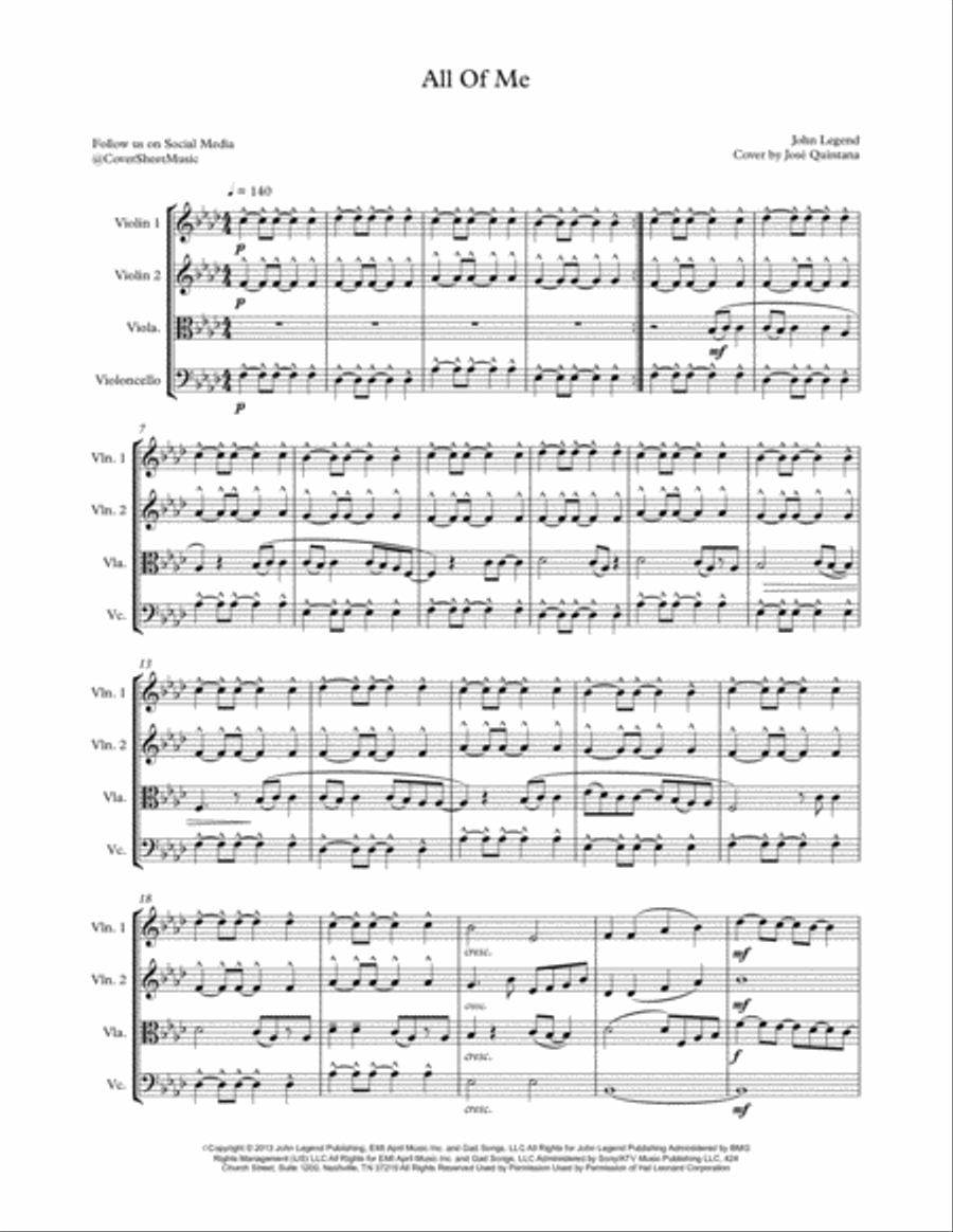 All Of Me All Of Me String Quartet scores gallery preview page 3