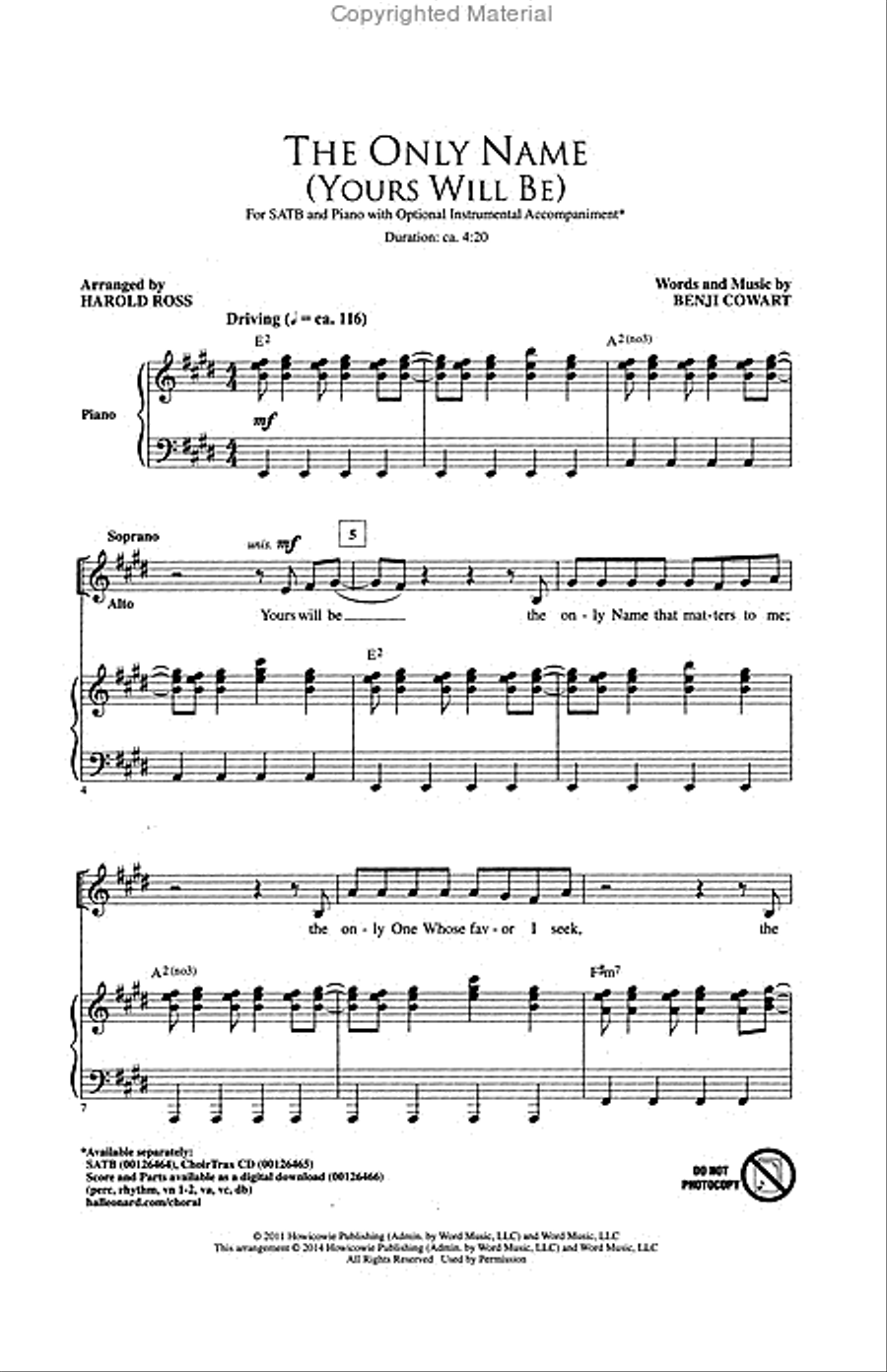 The Only Name (Yours Will Be) 4-Part scores gallery preview page 2