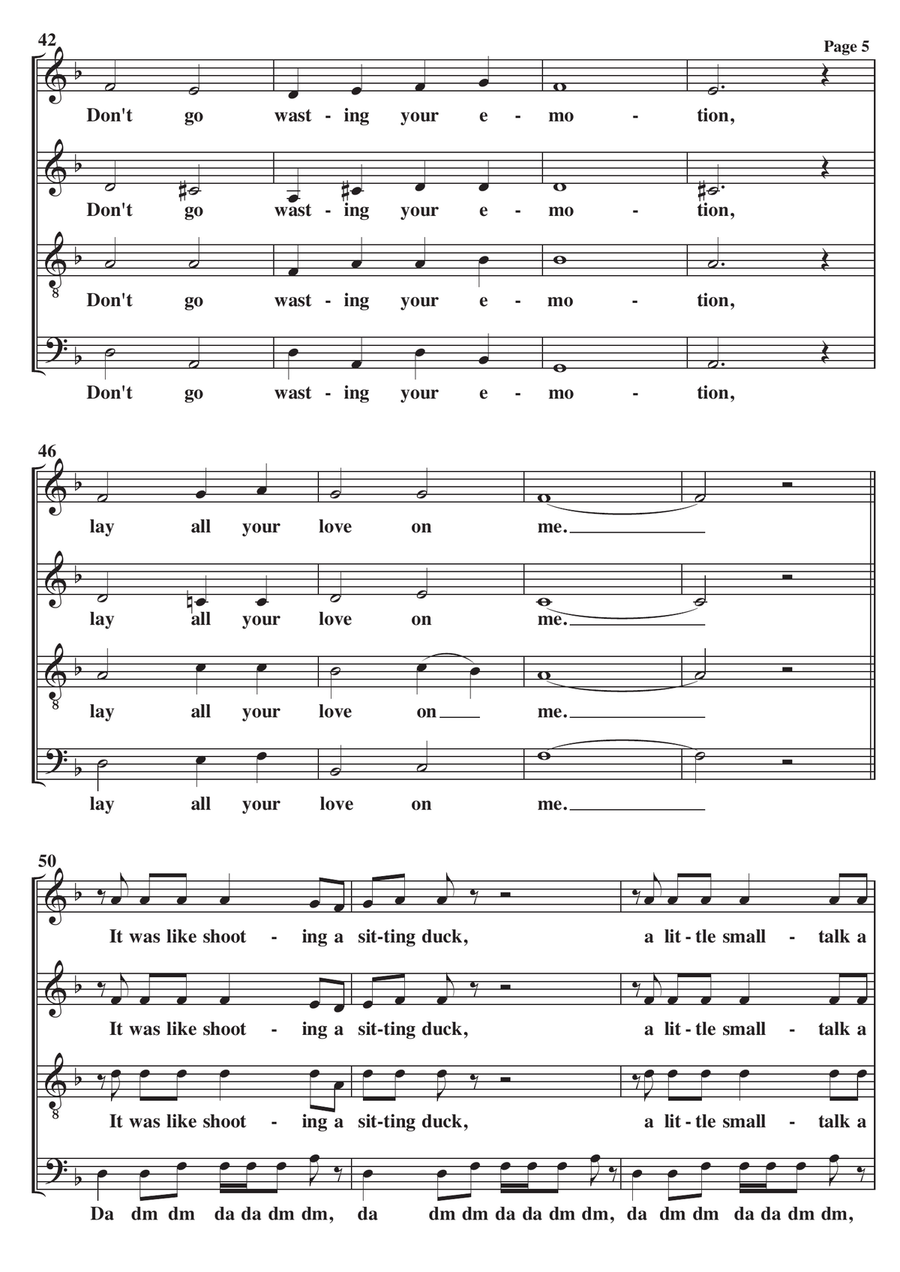 Lay All Your Love On Me 4-Part scores gallery preview page 5