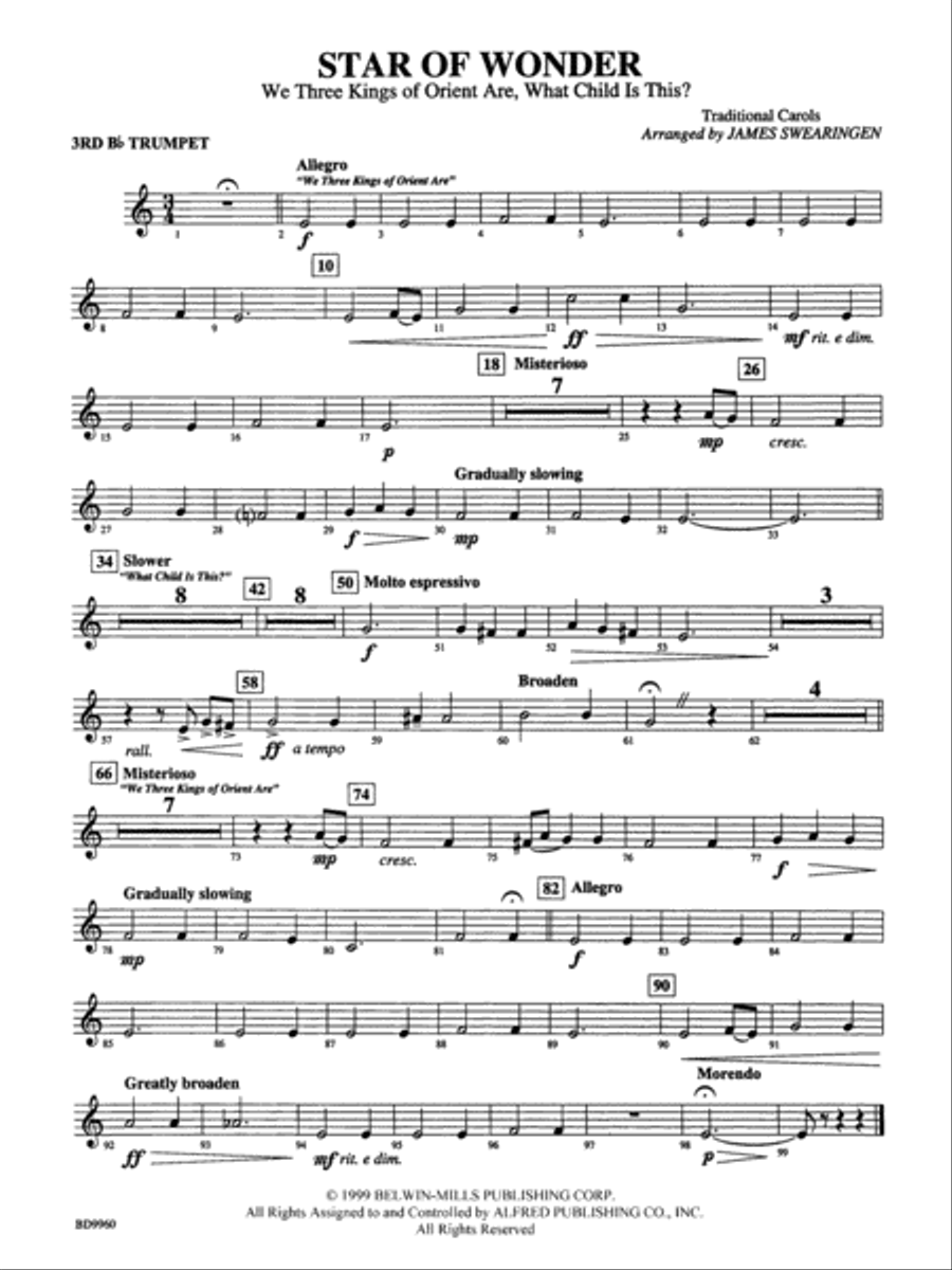 Star of Wonder: 3rd B-flat Trumpet Concert Band scores gallery preview page 1