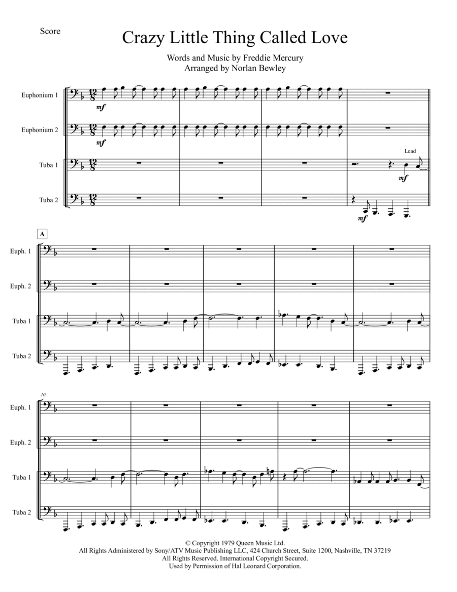 Crazy Little Thing Called Love Brass Quartet scores gallery preview page 1