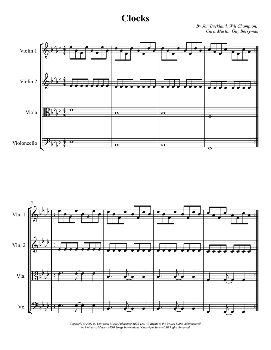 Clocks String Quartet scores gallery preview page 1