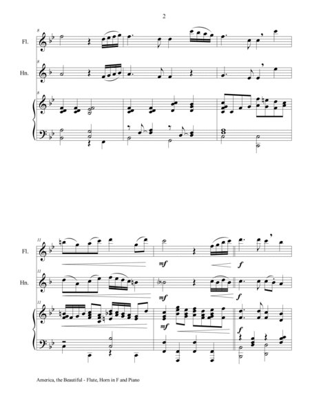AMERICA, THE BEAUTIFUL (Trio – Flute, Horn in F and Piano/Score and Parts) image number null