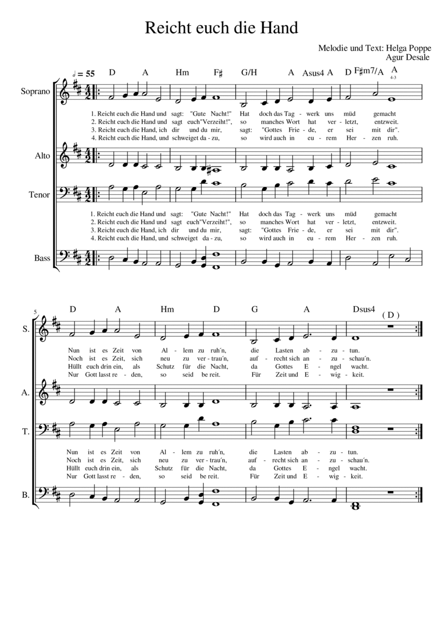 Reicht euch die Hand (with Chords) 4-Part scores gallery preview page 1