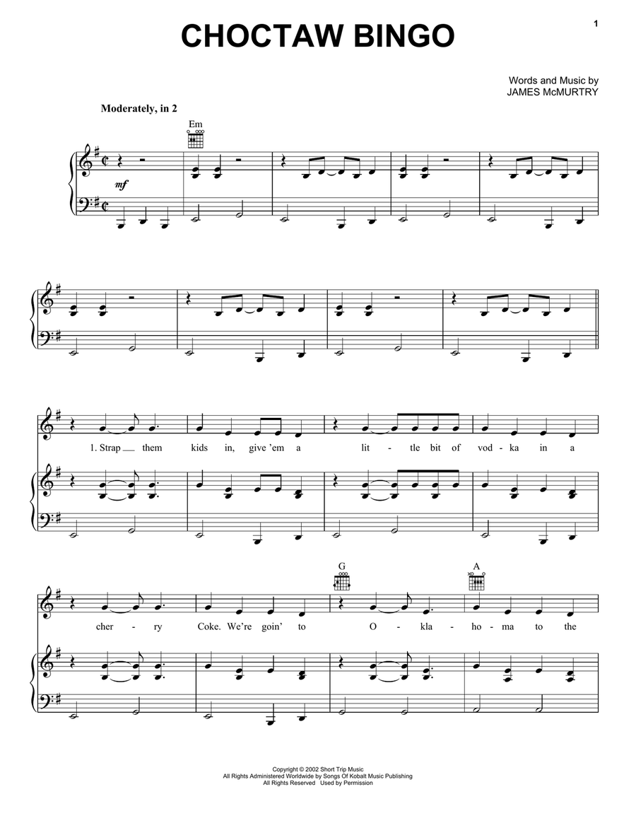 Choctaw Bingo Choctaw Bingo Piano, Vocal, Guitar scores gallery preview page 1