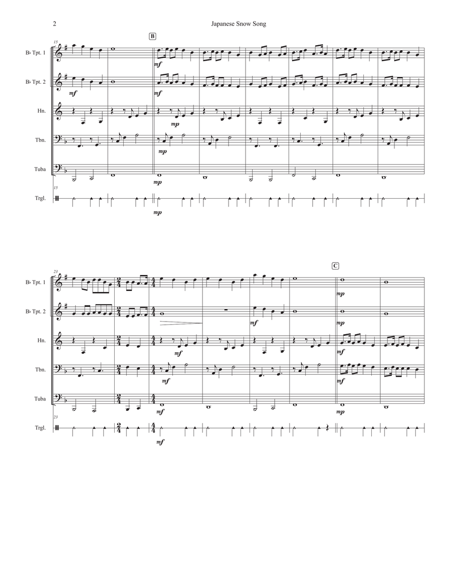 Japanese Snow Song Brass Quintet scores gallery preview page 2