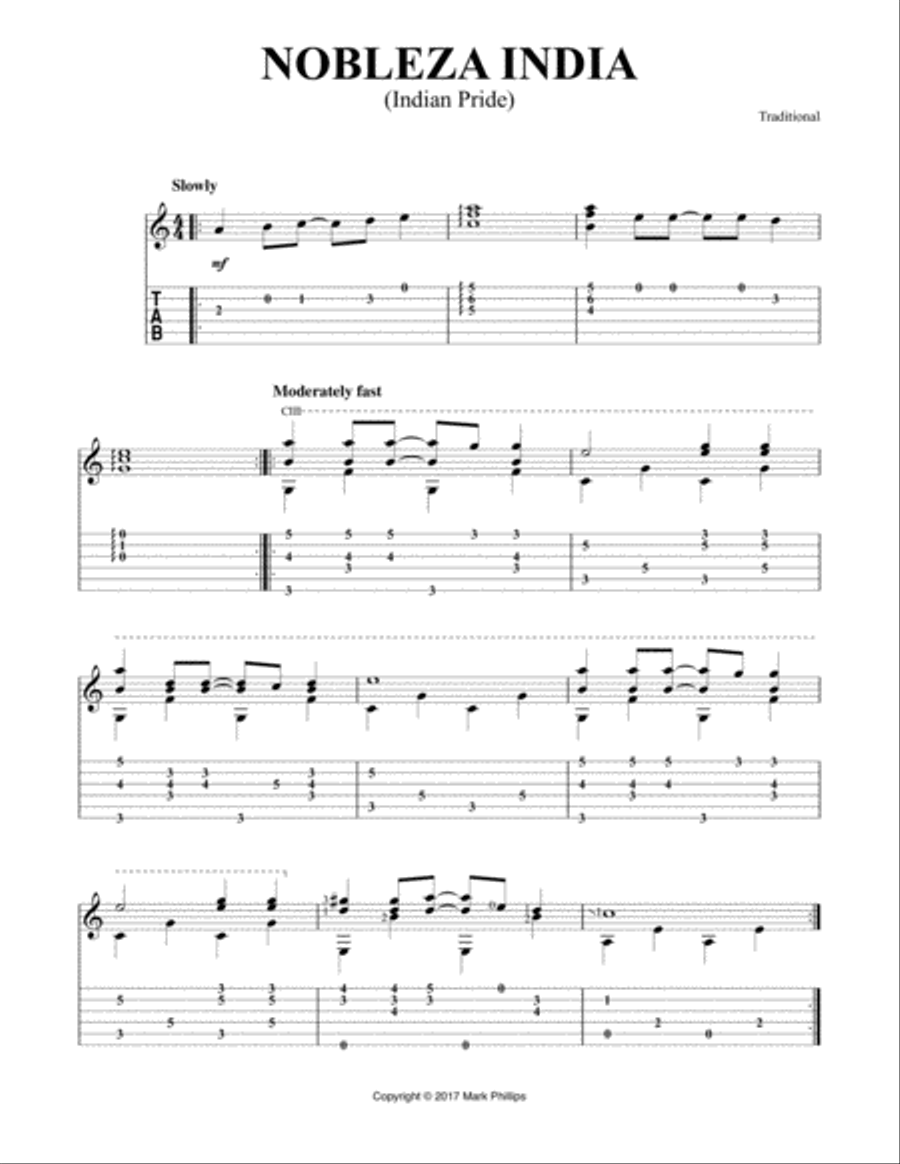 Nobleza India (Indian Pride) Acoustic Guitar scores gallery preview page 1