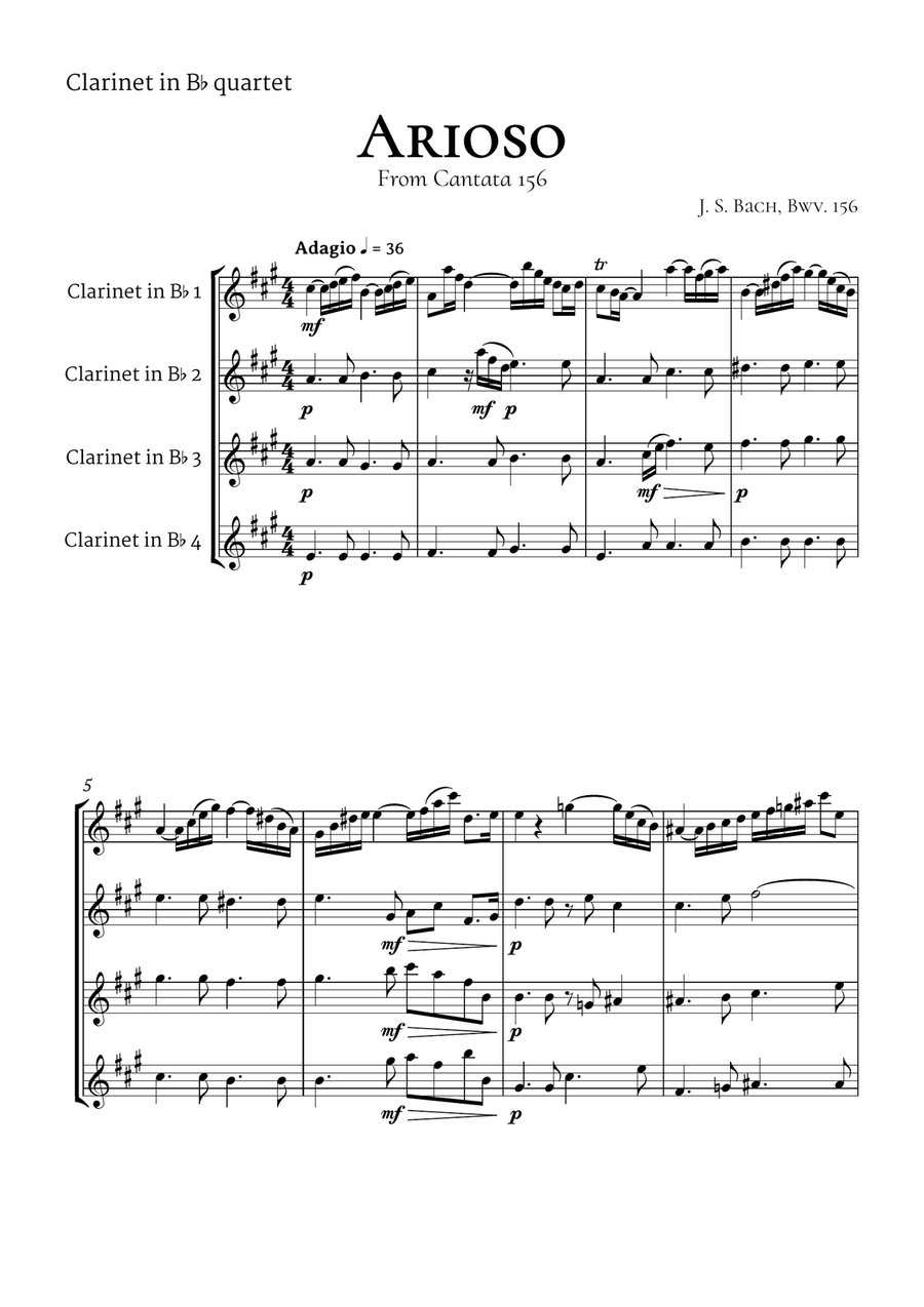 Arioso Bach Clarinet Quartet Clarinet Quartet scores gallery preview page 2