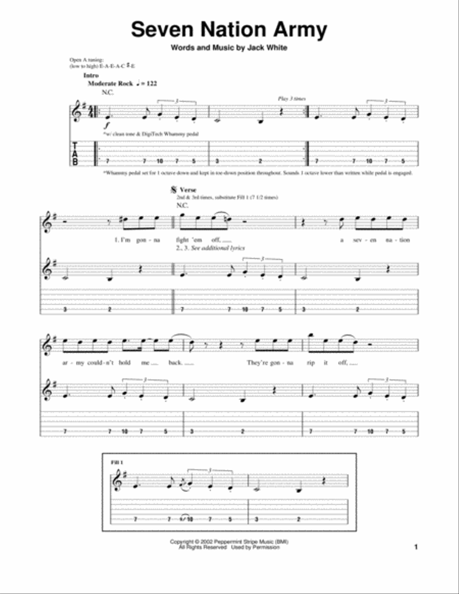 Seven Nation Army Electric Guitar scores gallery preview page 1