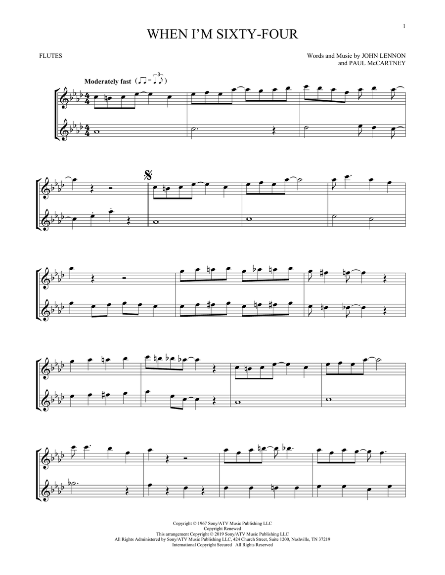 When I'm Sixty-Four Flute Duet scores gallery preview page 1