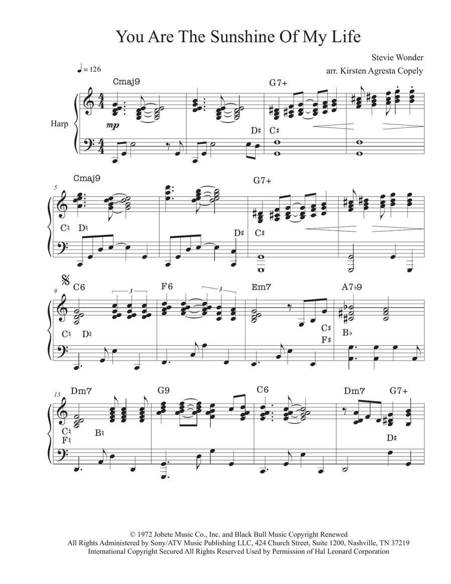 You Are The Sunshine Of My Life Harp scores gallery preview page 1