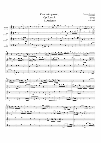 Concerto grosso Op.2, no.4 (arrangement for 4 recorders)