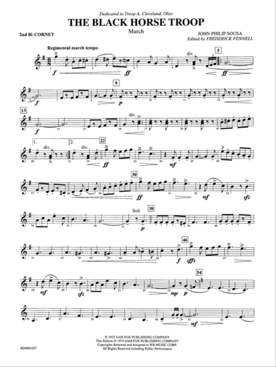 Black Horse Troop: 2nd B-flat Cornet Concert Band scores gallery preview page 1