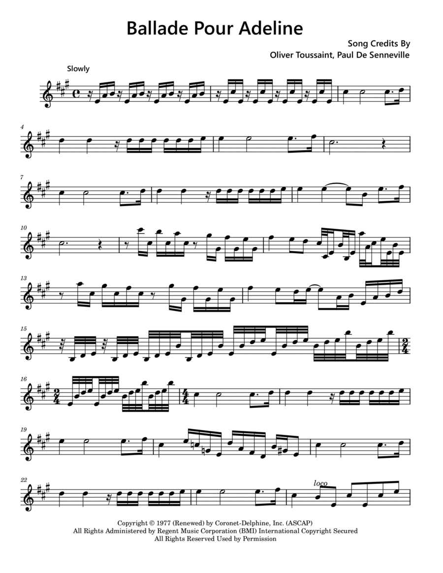 Ballade Pour Adeline Alto Saxophone scores gallery preview page 1