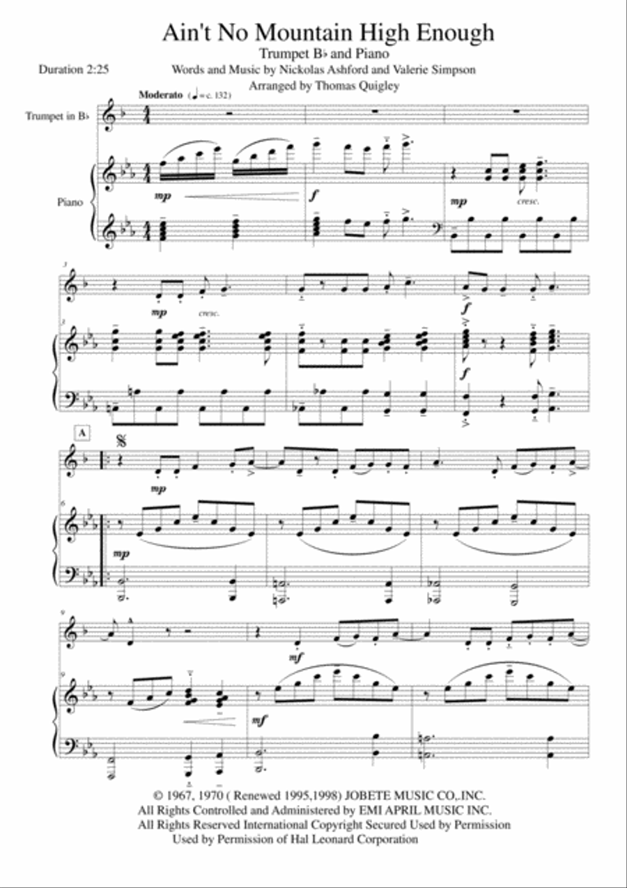 Ain't No Mountain High Enough Trumpet Solo scores gallery preview page 1