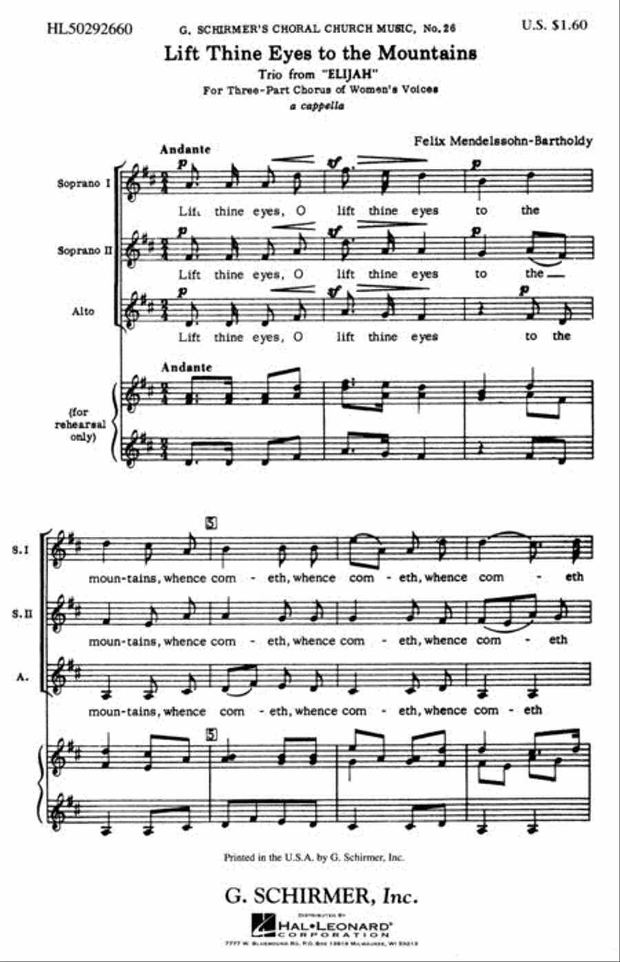 Lift Thine Eyes to the Mountains (from Elijah) SSA scores gallery preview page 3