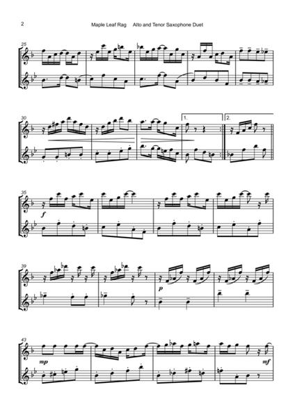 Maple Leaf Rag, by Scott Joplin, Alto and Tenor Saxophone Duet