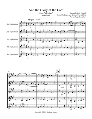 Book cover for And the Glory of the Lord (from "Messiah") (G) (Euphonium Quintet - Treble Clef)