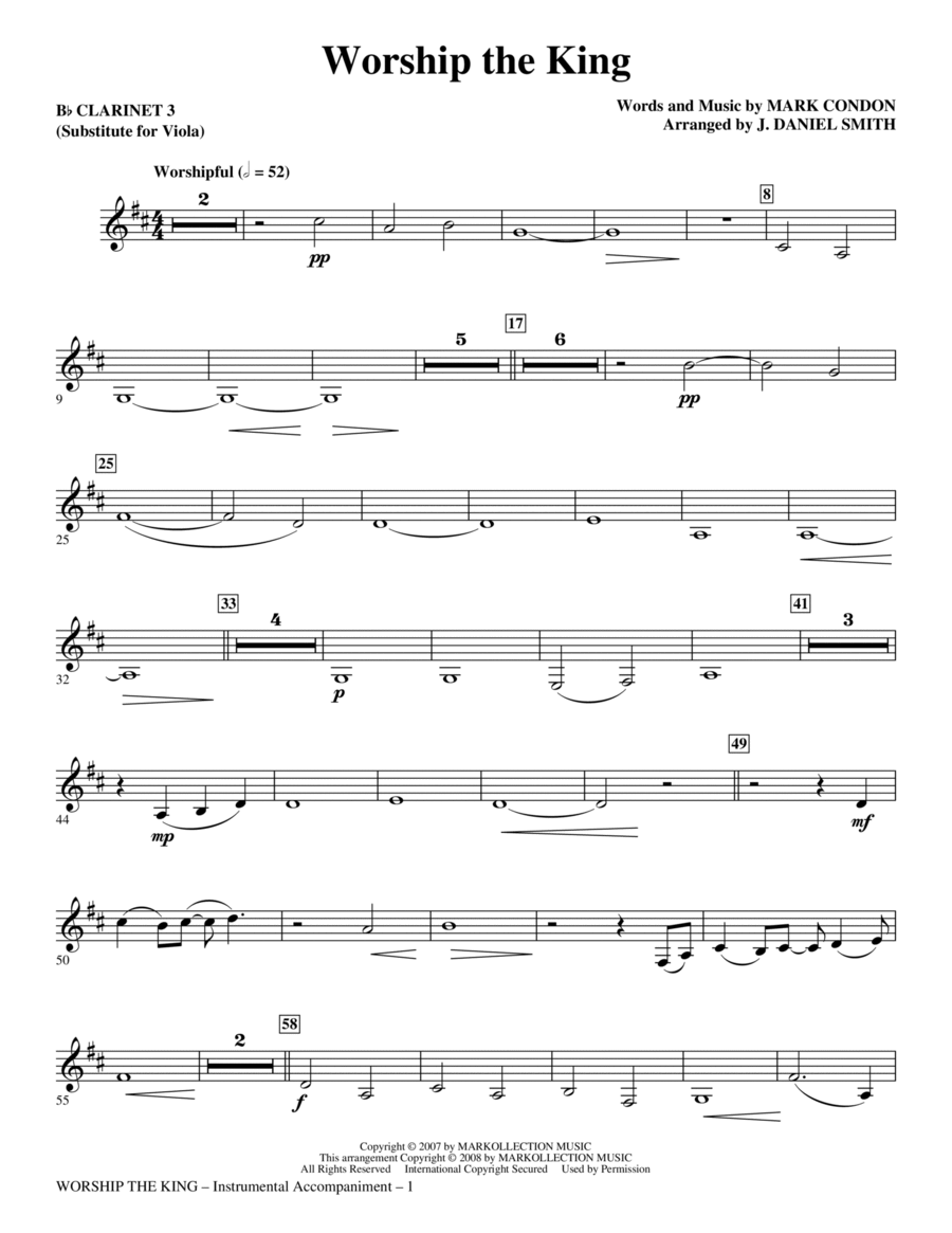 Worship the King (arr. J. Daniel Smith) - Clarinet 3 (Sub. Viola) Choir scores gallery preview page 1