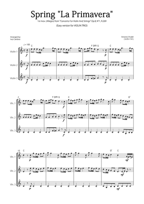 "Spring" (La Primavera) by Vivaldi - Easy version for VIOLIN TRIO