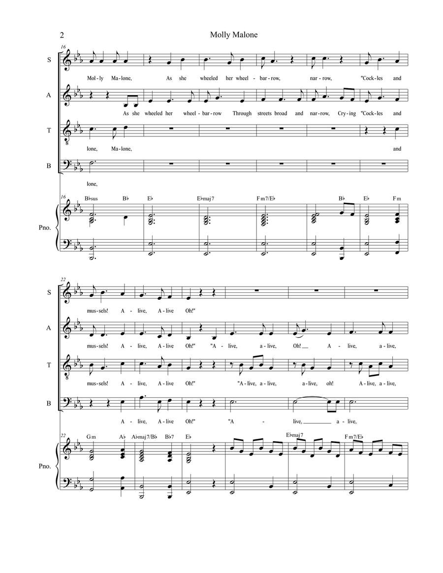 Molly Malone (for SATB) Molly Malone (for SATB) 4-Part scores gallery preview page 3
