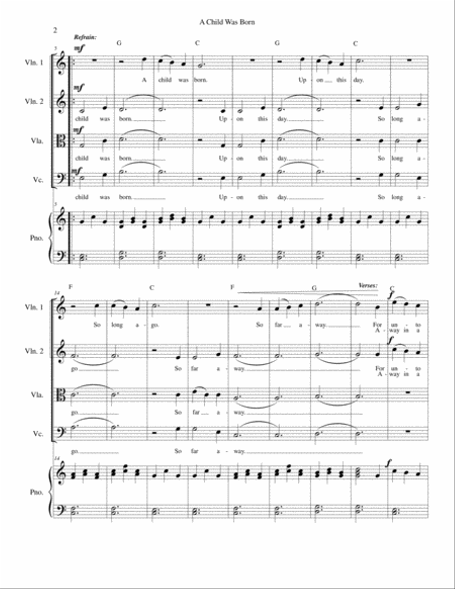 A Child Was Born - Christmas - Strings and piano with parts Chamber Orchestra scores gallery preview page 2