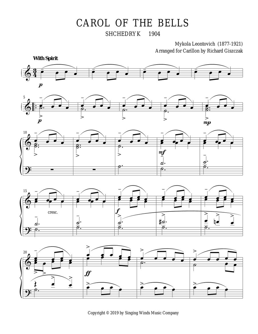 Carol of the Bells Carol of the Bells Carillon scores gallery preview page 1