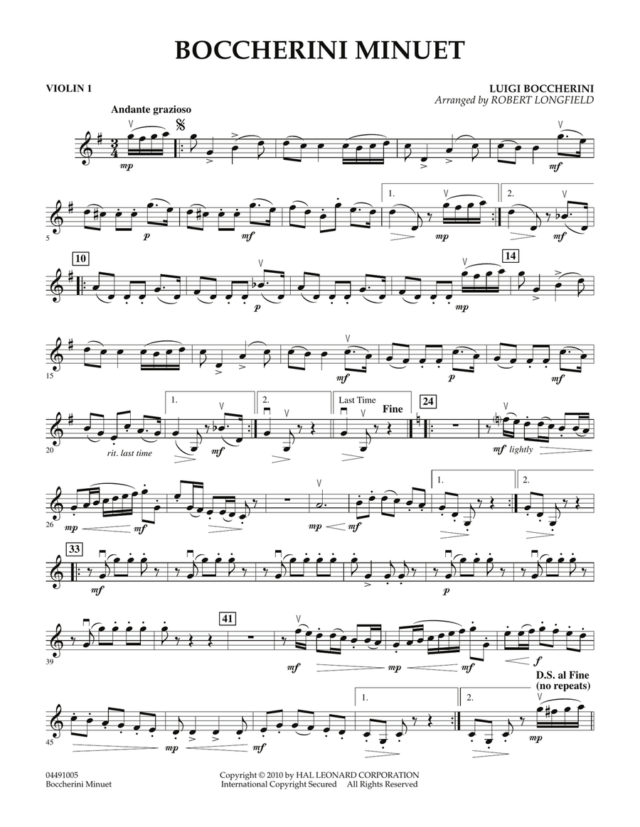 Boccherini Minuet - Violin 1 Orchestra scores gallery preview page 1