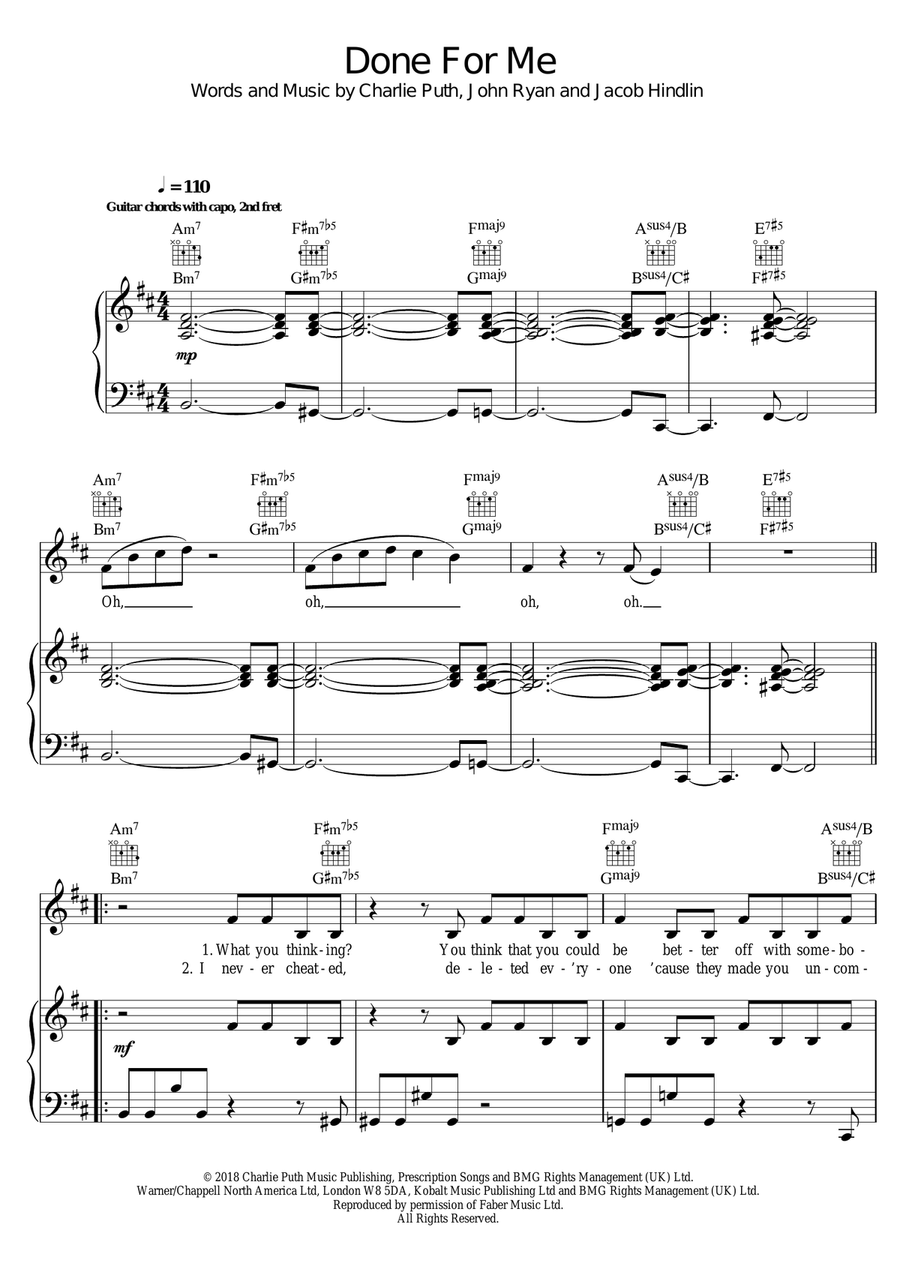 Done For Me (featuring Kehlani) Piano, Vocal scores gallery preview page 1