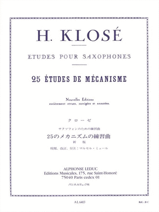 Book cover for Hyacinthe Klose - Vingt-cinq Etudes De Mecanismes Pour Saxophones