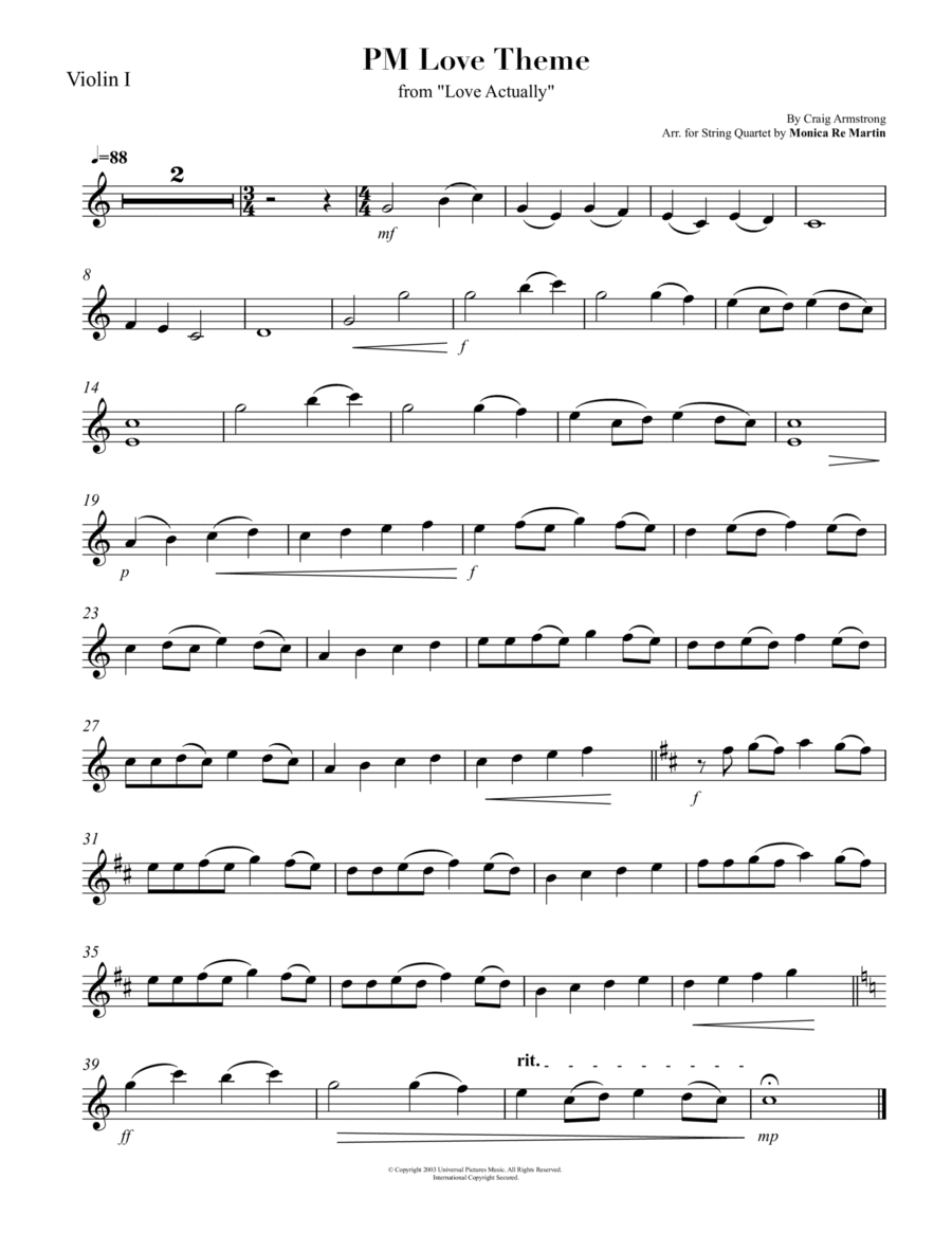 Pm's Love Theme by Craig Armstrong String Quartet - Digital Sheet Music