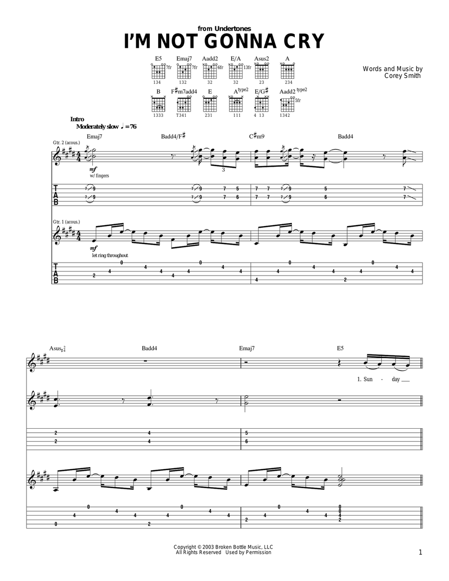 I'm Not Gonna Cry I'm Not Gonna Cry Acoustic Guitar scores gallery preview page 1