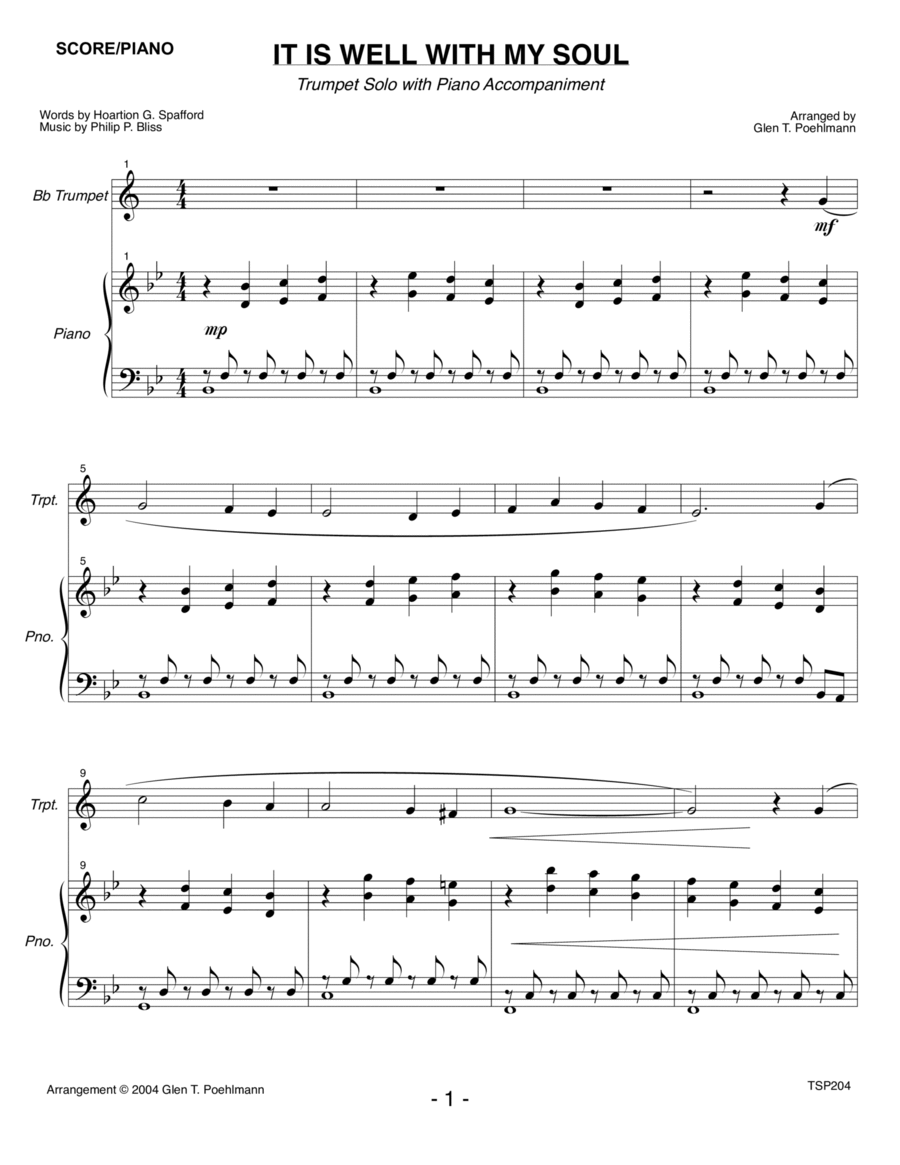 IT IS WELL WITH MY SOUL - TRUMPET SOLO with Piano Accompaniment Trumpet Solo scores gallery preview page 1