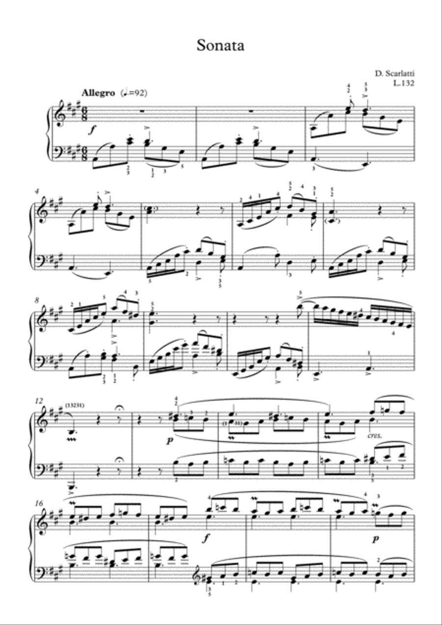 Scarlatti-Sonata in A-Major L.132 K.429(piano) Piano Solo scores gallery preview page 2
