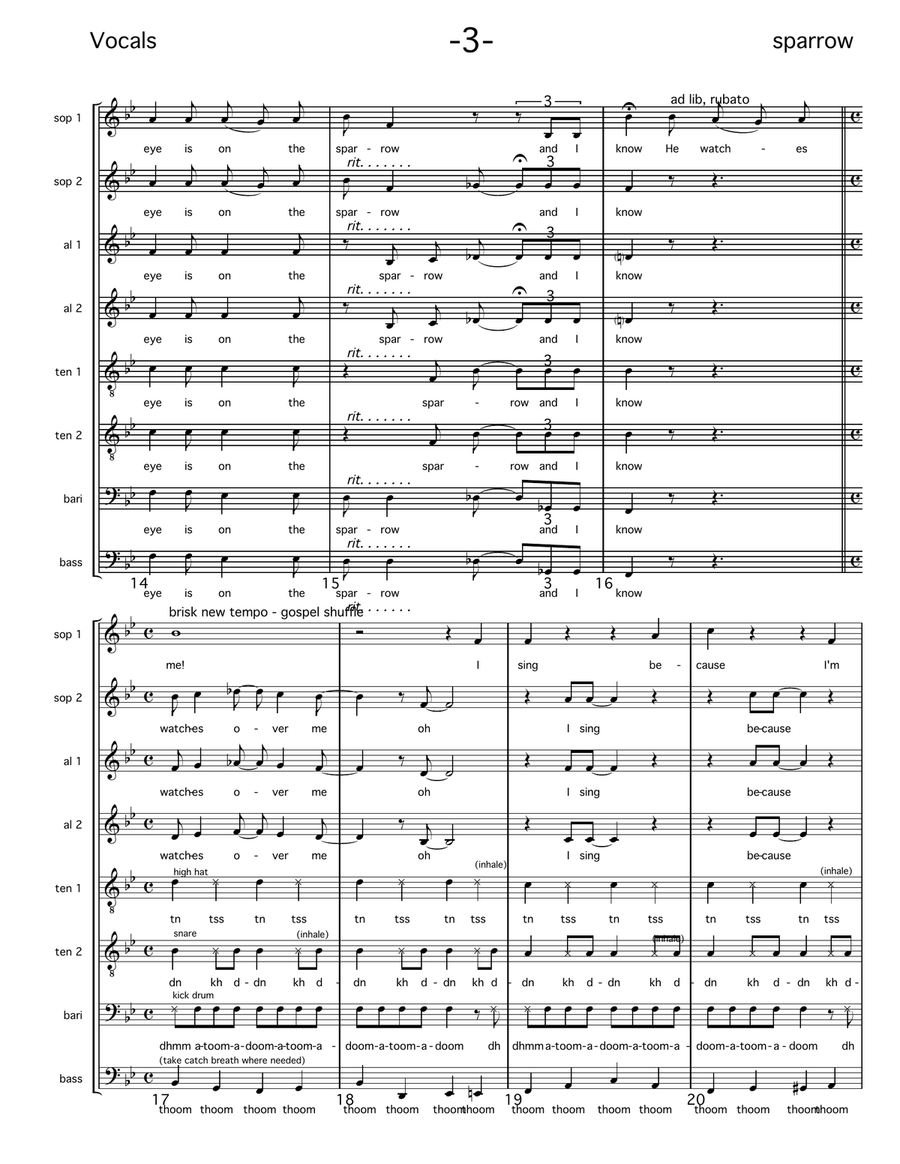 His Eye Is On The Sparrow Divisi scores gallery preview page 3