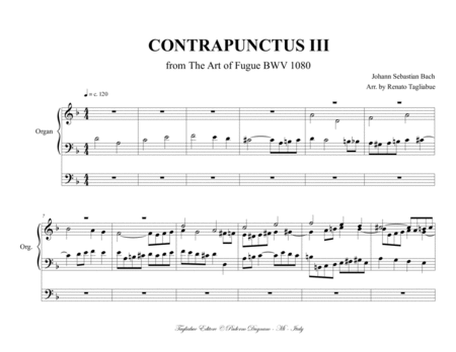 CONTRAPUNCTUS III from The Art of Fugue BWV 1080 - Arr. for Organ 3 staff image number null