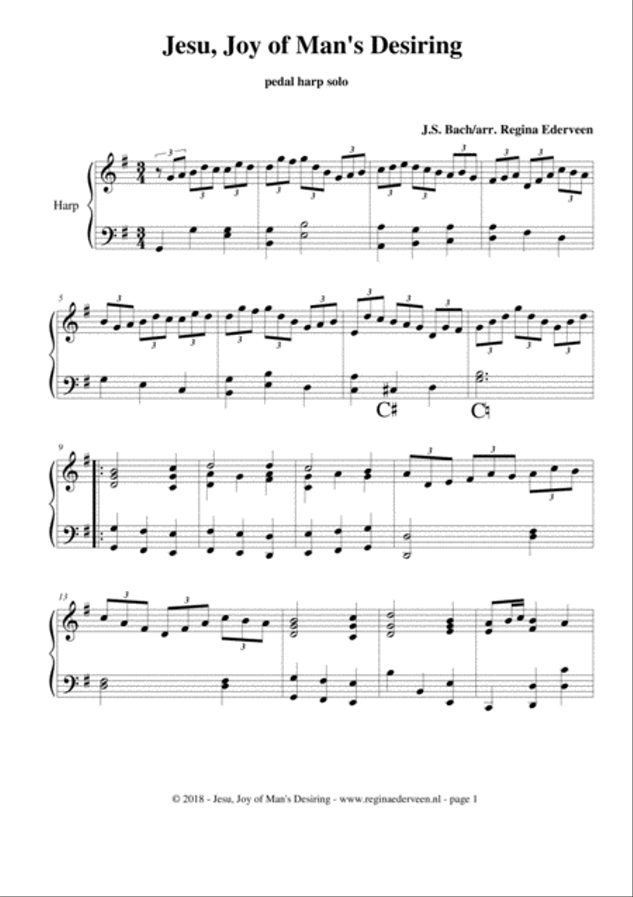 Jesu Joy of Man's Desiring - pedal harp solo Pedal Harp scores gallery preview page 1