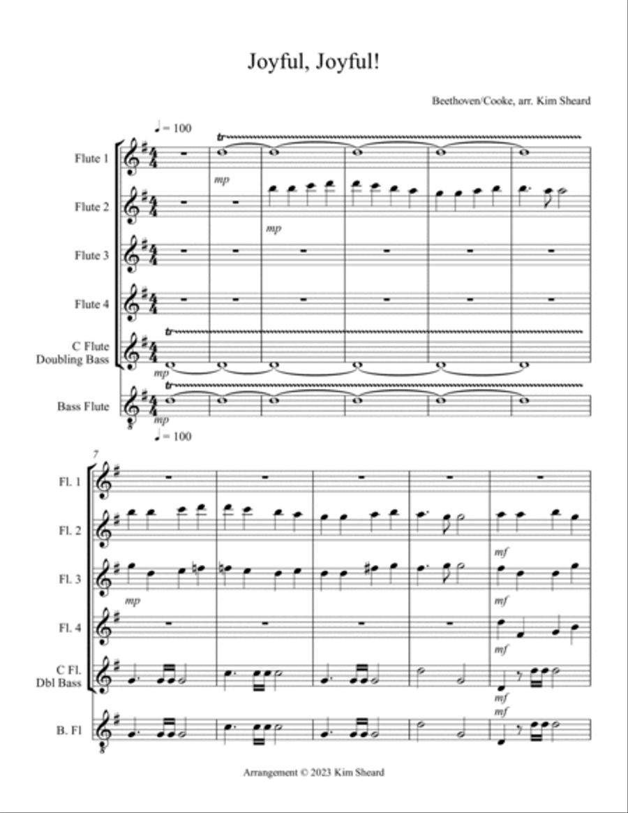 Joyful, Joyful! arranged for 5 C flutes and optional bass flute Woodwind Quintet scores gallery preview page 2